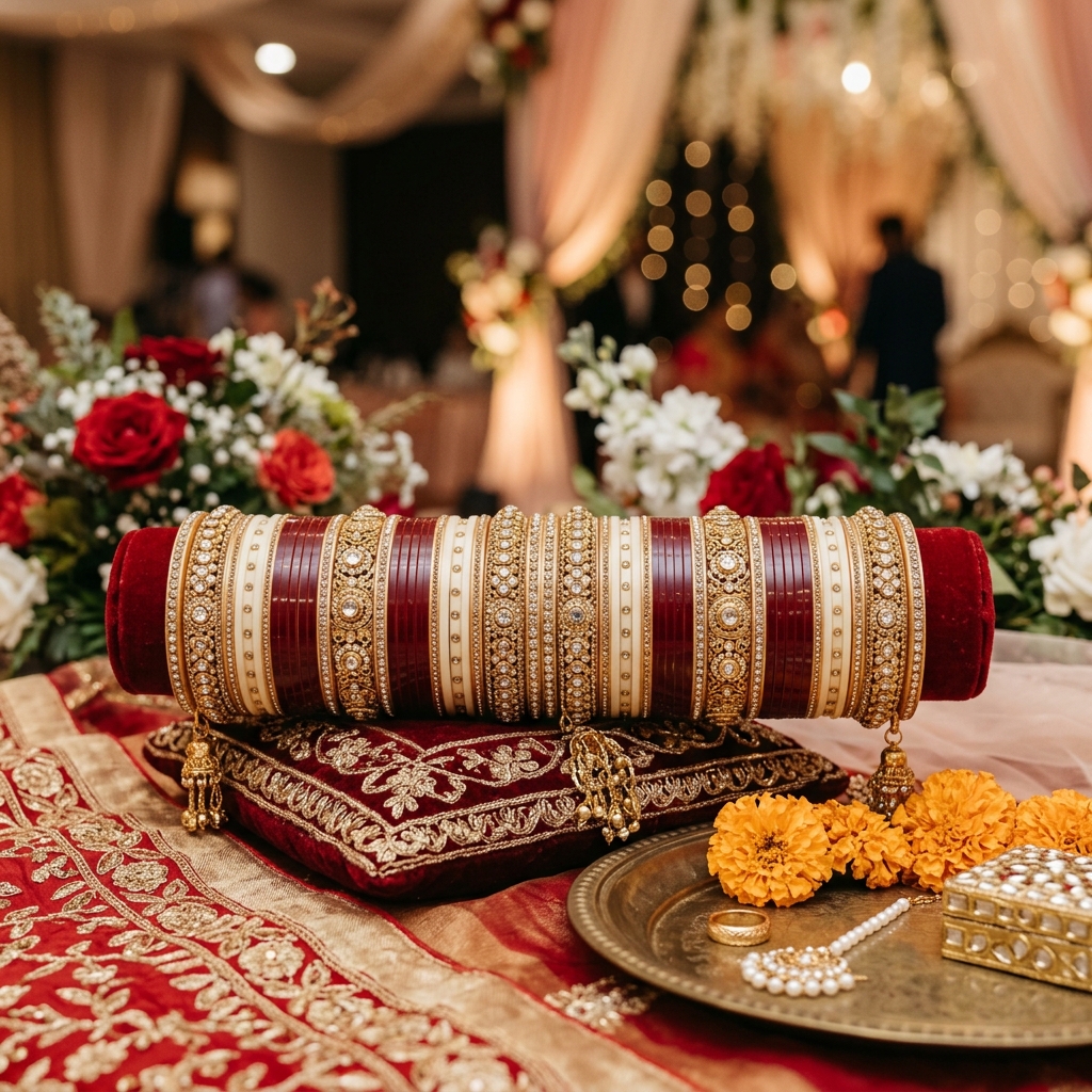 Beautiful Indian bridal chura set in red and white