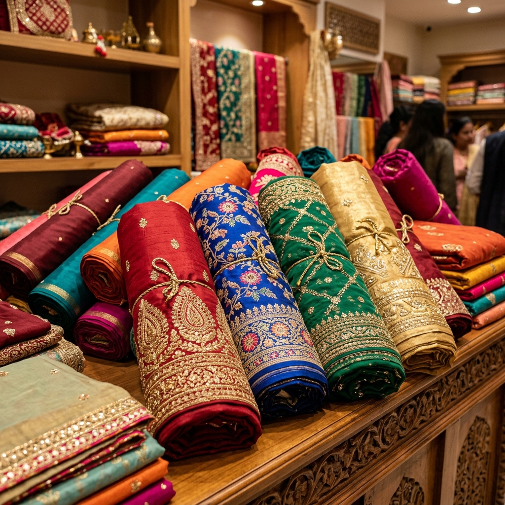 Beautiful Indian suit materials and embroidered fabrics